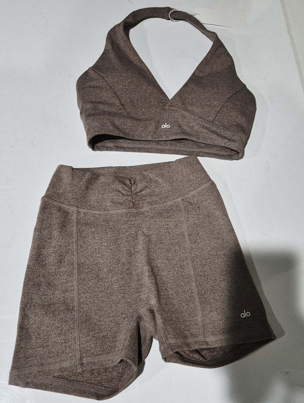 NWT Alo Women's Brown High-Rise Seamless Active Shorts Set Size Small